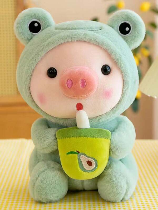 1 pieza Muñeco de peluche decorativo creativo que se transforma de té con leche y fresa a conejo/cerdito con diseño de cerdito con fruta, como regalo festivo, muñeco para niños, relleno de coser