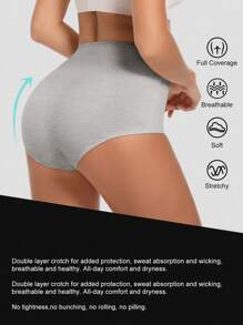 MEIYATING Bộ 4 quần lót tam giác định hình cạp cao cho nữ, màu trơn, thoáng khí - Nhiều màu - Xem 3