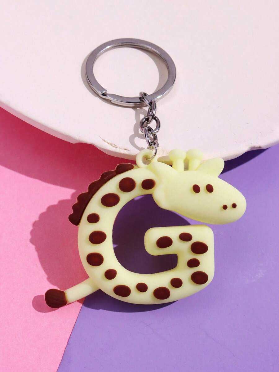 1pc Cute Yellow Letter G Cartoon Giraffe Keychain - Multicolor - View 1