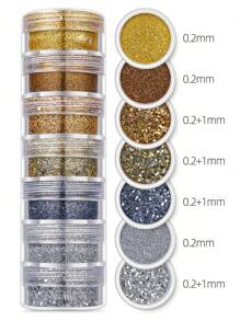 3 Pieces Set (7-Color Glitter Powder + 1 Bottle Of Gel + 1 Brush) Glitter Powder For Makeup On Body, Hair, Face, Eyes, Lips, Nails. DIY Glitter Accessory For Parties, Music Festivals, Beauty Revelries. - 7 layer suit H - View 4