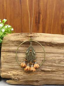 HANQI 3入組波希米亞風圓形和鑽石形合金吊墜啡色長項鏈套裝,彩色扇形流蘇,簡單時尚的個性化配飾,適合女性的日常生活、工作、街頭風格穿搭 - 彩色 - 查看 3