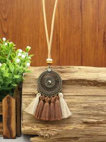 HANQI 3入組波希米亞風圓形和鑽石形合金吊墜啡色長項鏈套裝,彩色扇形流蘇,簡單時尚的個性化配飾,適合女性的日常生活、工作、街頭風格穿搭 - 彩色 - 查看 4