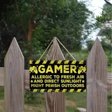 1入組遊戲愛好者掛牆標誌,復古木質牆貼,適用於家居室內裝飾。警告:對清新空氣和直射陽光過敏的遊戲玩家可能在戶外死亡。 - 彩色 - 查看 7