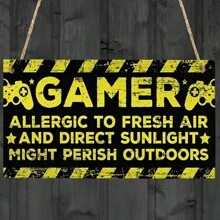 1入組遊戲愛好者掛牆標誌,復古木質牆貼,適用於家居室內裝飾。警告:對清新空氣和直射陽光過敏的遊戲玩家可能在戶外死亡。 - 彩色 - 查看 6