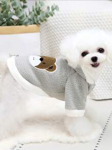 寵物服裝,新款卡通羊皮毛加厚連帽衫和夾克 - 灰色 - 查看 12