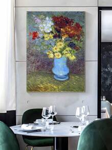 1件復古帆布藝術畫,世界名花油畫作品, 客廳、餐廳、辦公室等的無框牆壁裝飾 - 駝色 - 查看 5