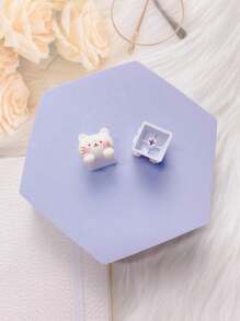 2pcs Cute Cartoon Cat Design Resin Keycaps - White - View 5