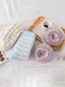 3雙女式簡約條紋珊瑚絨中筒襪,具備額外厚實內裡保暖 - 彩色 - 查看 2
