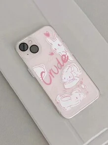 1pc Transparent Phone Case Compatible With Iphone With Pink English Letter Rabbit Pattern - Multicolor - View 5