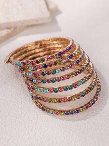 1pc Women's Multi-Layer Rhinestone Bracelet With Elastic Band, And Creative Design - Multicolor - View 6