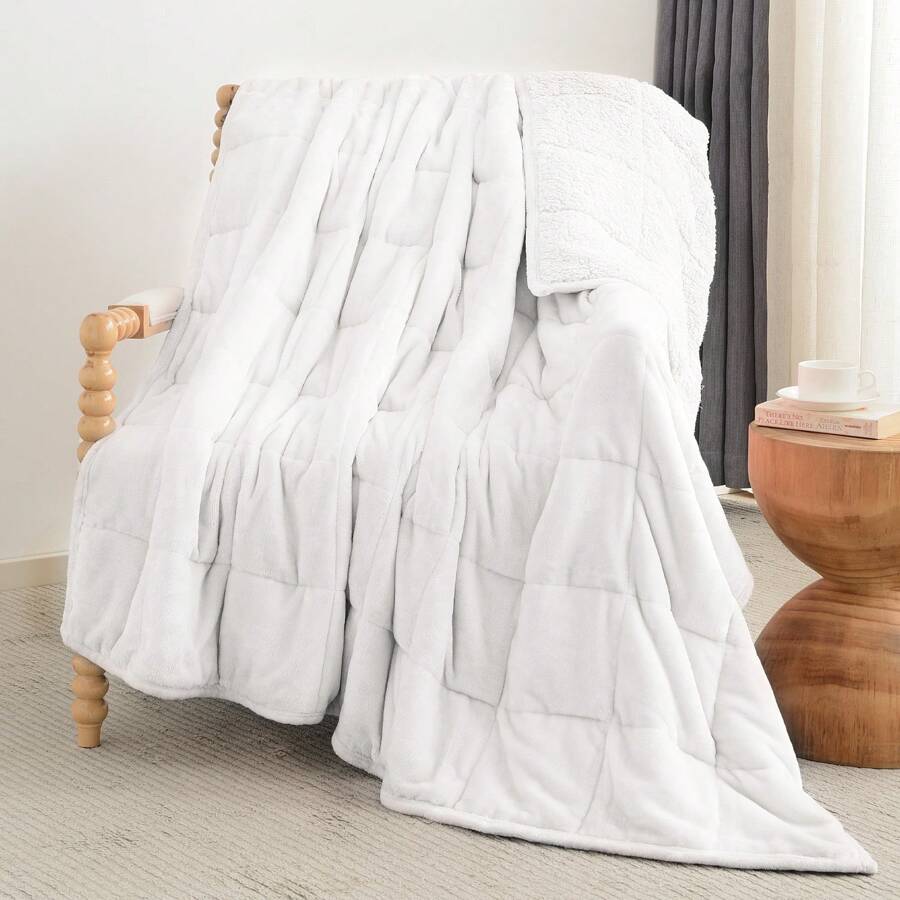 Warm Weighted Blanket, Fleece Sherpa Flannel Throw Heavy Blanket With 7-Layer Design - 白色 - 查看 1