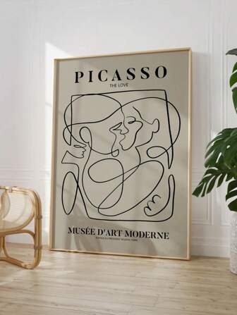 モダンビンテージ ラインアート カップルキス リビングルームソファーデコレーション用 ペイント 1個、フレームなし