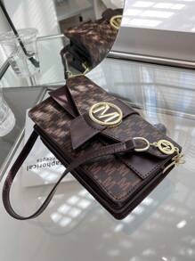 時尚多層翻蓋肩背包，掛式女士手提包帶信封印花設計 - 彩色 - 查看 3