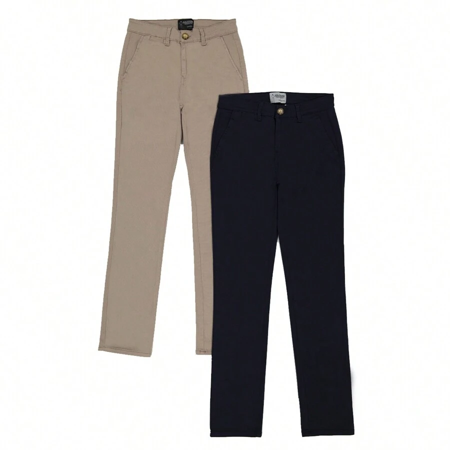 Holstone Pack de 2 Piezas Pantalones Estilo Chino Caqui Y Azul Gabardina Premium Skinny Fit Estilo Casual Para Hombre