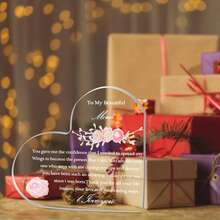 母親節禮物 - 給女兒和兒子,心形雕塑亞克力桌面標誌,紀念母親節生日禮物 - 白色 - 查看 5