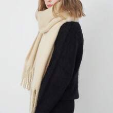 1pc Women's Solid/multi-color Thick Tassels Scarf, Elegant, Warm, Multi-functional, Suitable For Winter Outfits - Apricot - View 2