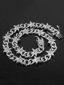 CVNANA 1 Peça Conjunto de Pulseira e Colar com Design de Estrela de Hip Hop Fashionável com Strass, Corrente de Estilo de Rua Versátil