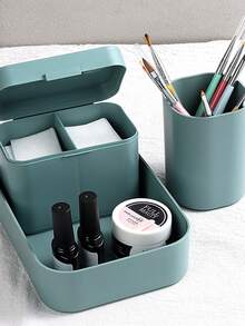 亮面綠色5合1美容修甲收納盒,可放置指甲油,筆筒,美甲工具(不包含其他工具,僅收納盒)