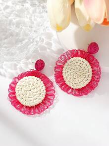 1對波西米亞風格手工向日葵&編織竹藤耳環,適合女性的日常配飾珠寶 - D - 查看 11