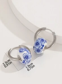 MESTILO 1對不銹鋼中式青花瓷設計耳環,適合女性日常佩戴 - 青花瓷 - 查看 3