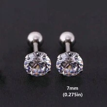 1 Par De Pendientes De Acero Inoxidable Plateado Y Circonio Cúbico De Moda Para Hombres Y Mujeres, Pendientes Suaves Y Cómodos De Bola Redonda Retorcida De 4 Garras Para El Hueso De La Oreja, Se Pueden Usar Mientras Duermen Y Nadan, No Es Necesario Quitárselos, Plateados, 3 Mm/4 Mm/5 Mm/6 Mm/7 Mm/8 Mm