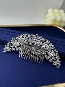 1入組女士銀色花蝴蝶形優雅公主合金髮梳,適用於婚禮、派對、節日和18歲生日慶祝