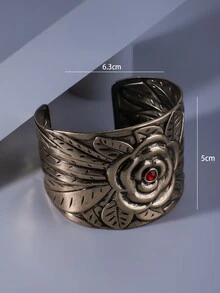 1條復古優雅的紅寶石鑲嵌玫瑰形寬手鐲,適用於節日、生日、約會、派對、婚禮、假期和購物 - 銅色 - 查看 4