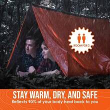 1pc Survival Tentemergency Shelter: Stay Safe And Dry In Any Weather Conditions - Includes 2-Person Tent, Survival Whistle And Thermal Blanket! - Orange - View 2