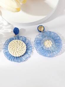 1對波西米亞風格手工向日葵&編織竹藤耳環,適合女性的日常配飾珠寶 - D - 查看 10