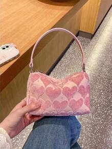 2023新款秋冬少女可愛粉色愛心棉袍手提斜挎兩用毛茸茸小包 - 粉色 - 查看 1