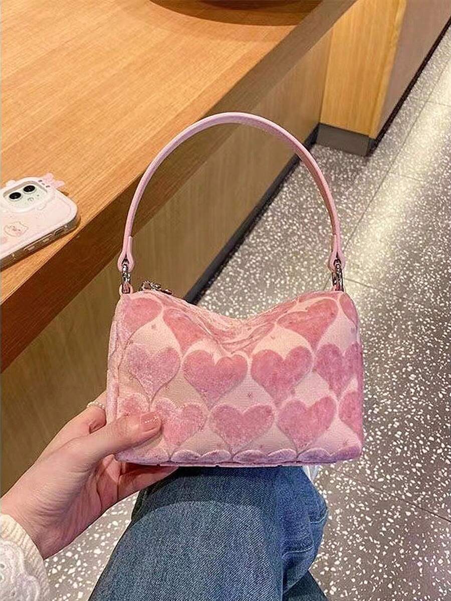 2023新款秋冬少女可愛粉色愛心棉袍手提斜挎兩用毛茸茸小包 - 粉色 - 查看 1