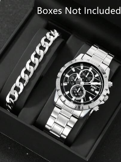 SOKI 1pc Men Triple Dial Quartz Watch & 1pc Bracelet