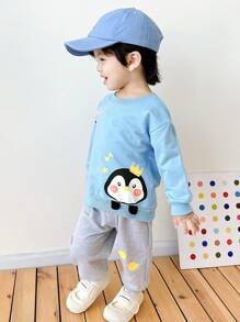 YOUQi 男嬰卡通印花休閒連帽衫和褲子套裝