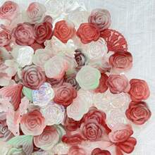 1入組50克/套80個霧面花朵、珍珠、蝴蝶混合造型開孔華麗樹脂珠,用於diy手鍊製作,手鍊材料