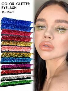 1盒閃閃發亮密集編排混色假睫毛,派對閃亮睫毛,10-15mm - 彩色 - 查看 1
