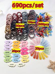 20入組一次性彈性髮圈,毛巾髮帶,髮飾套裝包括水滴款髮夾,雲朵造型髮針,適合作為禮物贈送 - 彩色 - 查看 9