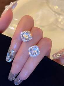Thời trang Sáng bóng Tim Bông tai stud Thanh tú Đồ trang sức Buổi tiệc Ngày lễ Đồ trang trí Quà Tặng Cô Gái 1 đôi - trái tim trắng - Xem 2