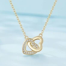 1入組925純銀閃亮連心頸鏈,鋪鑲設置項鍊,適用於女士情人節精品禮物 - 金色 - 查看 6