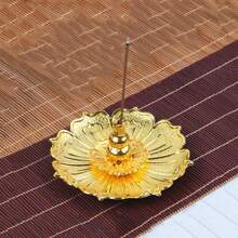 1入組金色荷花香爐套裝,包括香爐、香盤和葫蘆形架子