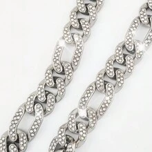 時尚鋅合金寵物項鍊 - 狗和貓項圈,全鑲水鑽,配大金鍊 - 銀色 - 查看 8