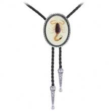 原創經典bolo Necktie,採用馬毛設計,鑲嵌寶石裝飾和可調節的繩索。適合男女服裝,包括毛衣,牛仔褲的掛件時尚配件,採用皮革繩制成 - 夜光蝎子 - 查看 2