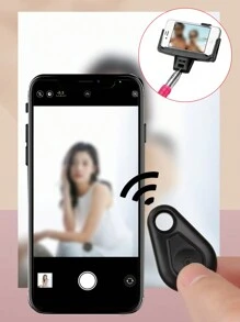 迷你蓝牙遥控器按钮无线控制器自拍自拍杆快门释放兼容 Android，10 米遥控距离，不含电池 - 黑色 - 查看 1