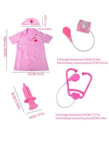 4er-Set rosa Arzt Rollenspielset (Krankenschwester Uniform + Stethoskop + Spritze + Blutdruckmessgerät) Spielzeugset für Kinder, Mädchen Rollenspiele mit Spritzen und Stethoskop