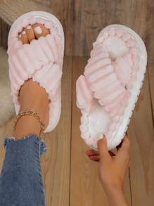Women's Furry Slippers With Soft Soles For Comfort, Warmth, Indoor And Outdoor, Autumn/winter, New Arrival, Thick Bottom, Large Size - Pink - View 1