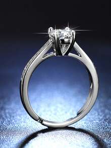 1pc Classic & Luxurious Diamond Set Wedding Ring - Silver - View 2