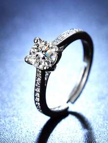 1pc Classic & Luxurious Diamond Set Wedding Ring - Silver - View 1