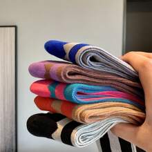 1 双线色块条纹中筒袜，双针双线设计运动袜 - 紫色 - 查看 3