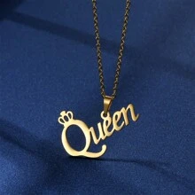 3 件套歐美時尚簡約不銹鋼皇冠和女王設計耳環和吊墜項鍊套裝女式日常配件