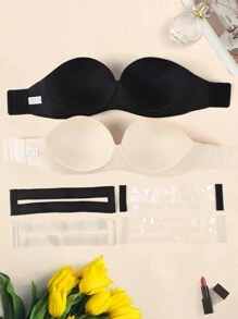 2pcs/Set Seamless Strapless Bra, Push Up & Anti-Slip Design To Prevent Sagging And Bulges, Invisible For Wedding Dress, Lingerie