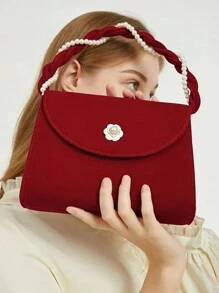 Square Bag Sexy Faux Pearl Beading Evening Bag Wedding Party Clutch Purse Shoulder Crossbody Bag Women Handbag Gift For New Year Christmas Gift For Women Christmas Gift Bag Merry Christmas